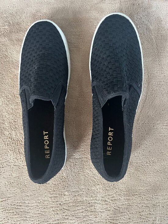 Report Shoes - Report Womens Black Slip-On Woven Sneakers Size 9.5 Casual Comfort Shoes
